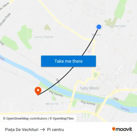 Piața De Vechituri to Pi centru map