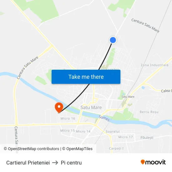 Cartierul Prieteniei to Pi centru map