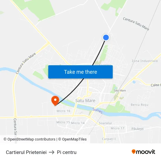 Cartierul Prieteniei to Pi centru map