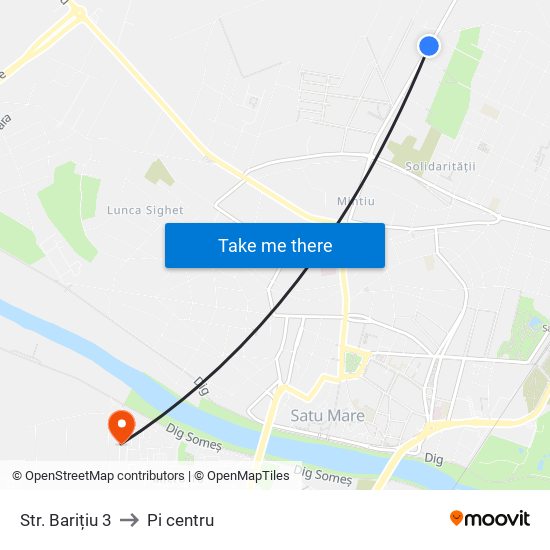 Str. Barițiu 3 to Pi centru map
