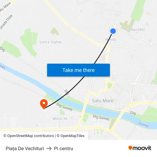 Piața De Vechituri to Pi centru map