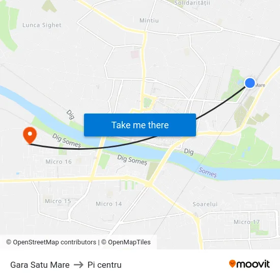 Gara Satu Mare to Pi centru map