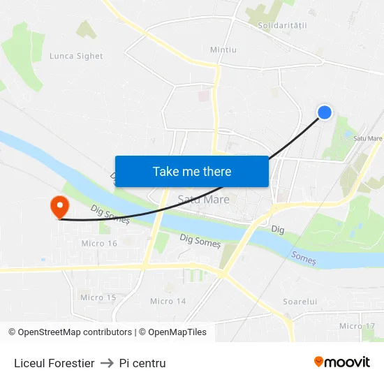 Liceul Forestier to Pi centru map