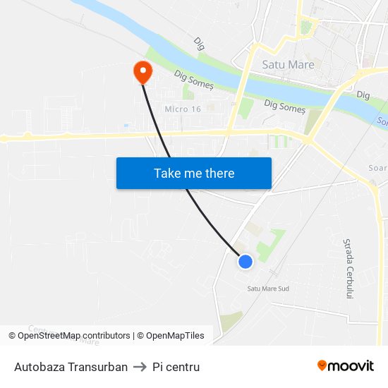 Autobaza Transurban to Pi centru map