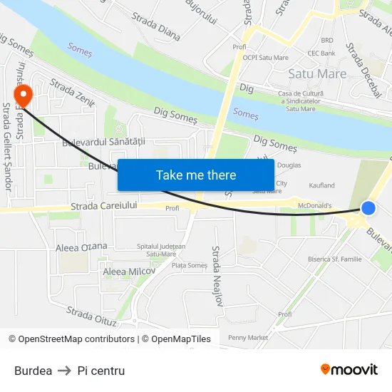 Burdea to Pi centru map