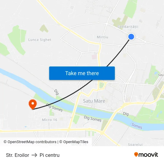 Str. Eroilor to Pi centru map