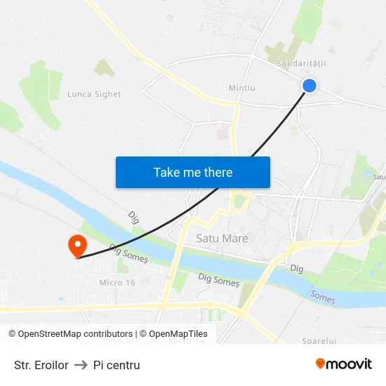 Str. Eroilor to Pi centru map
