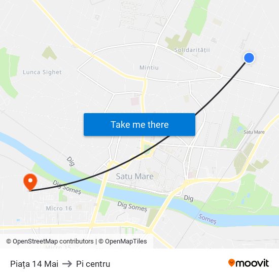 Piața 14 Mai to Pi centru map