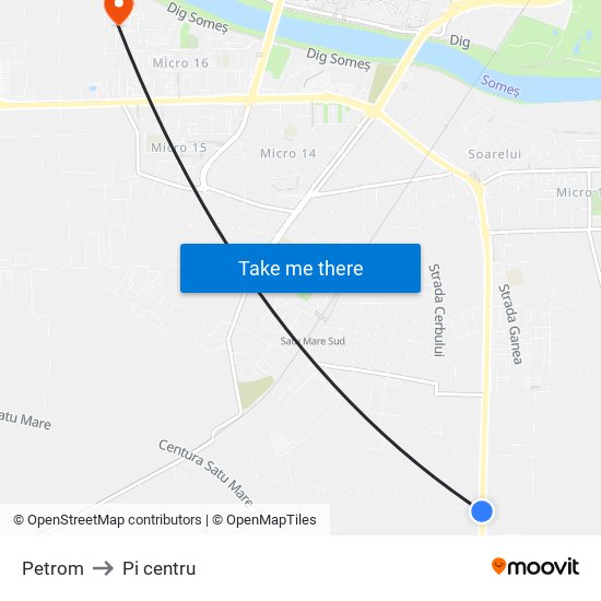 Petrom to Pi centru map