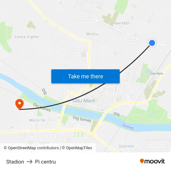 Stadion to Pi centru map