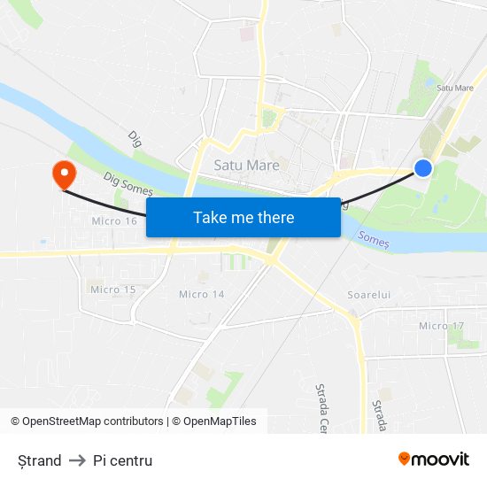 Ștrand to Pi centru map
