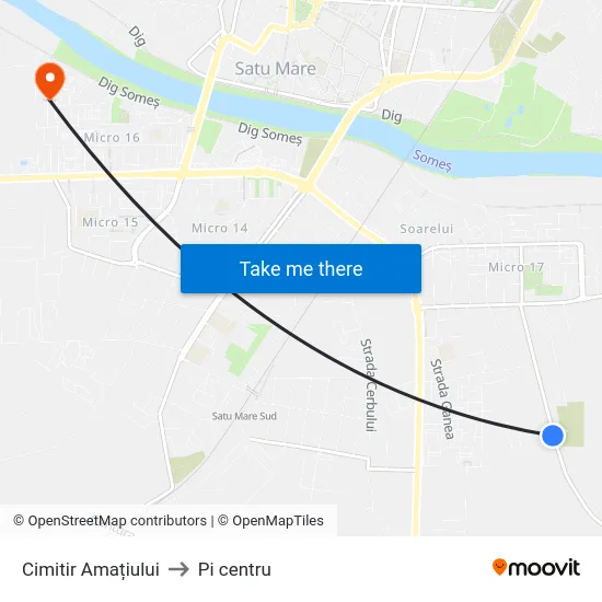 Cimitir Amațiului to Pi centru map
