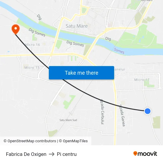 Fabrica De Oxigen to Pi centru map