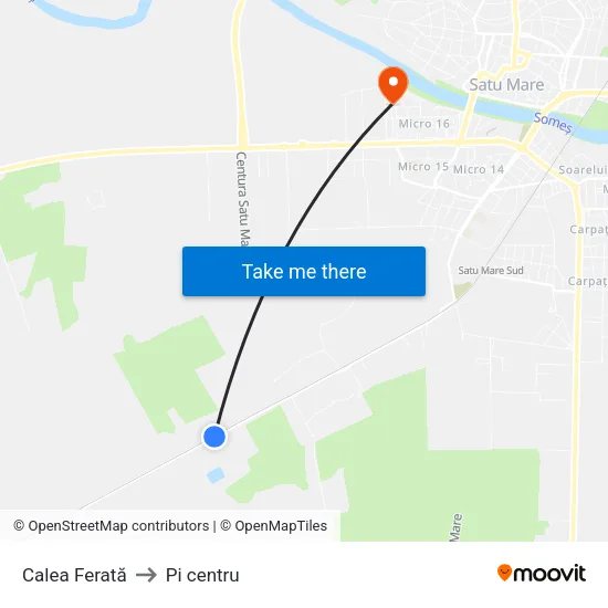 Calea Ferată to Pi centru map
