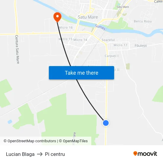 Lucian Blaga to Pi centru map