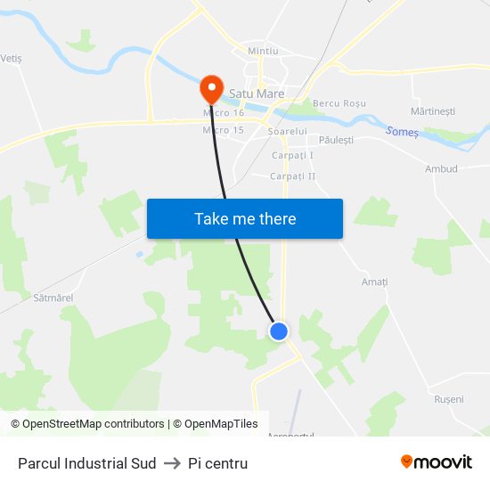 Parcul Industrial Sud to Pi centru map