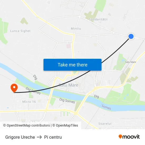 Grigore Ureche to Pi centru map
