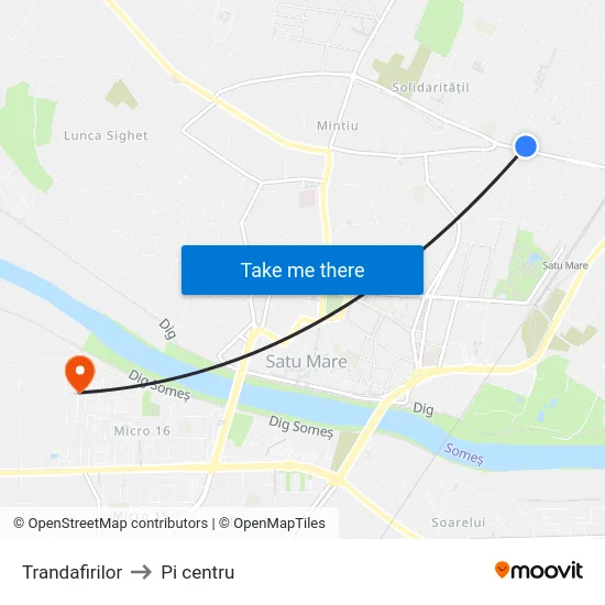 Trandafirilor to Pi centru map