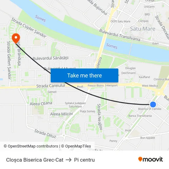Cloșca Biserica Grec-Cat to Pi centru map