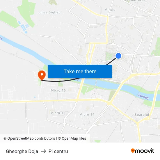 Gheorghe Doja to Pi centru map