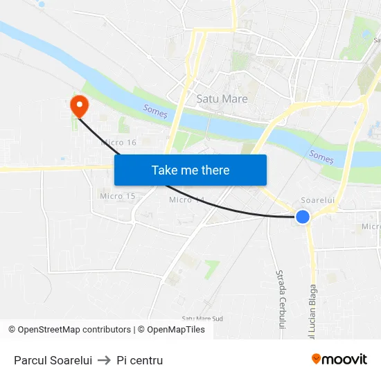 Parcul Soarelui to Pi centru map
