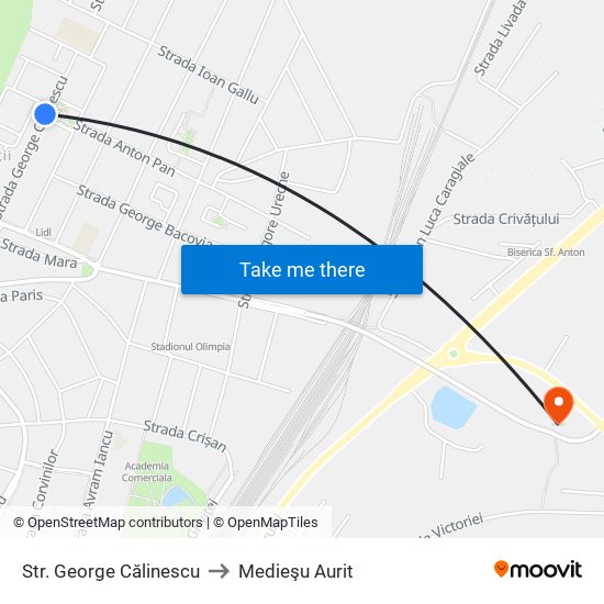 Str. George Călinescu to Medieşu Aurit map