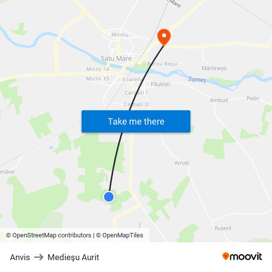 Anvis to Medieşu Aurit map