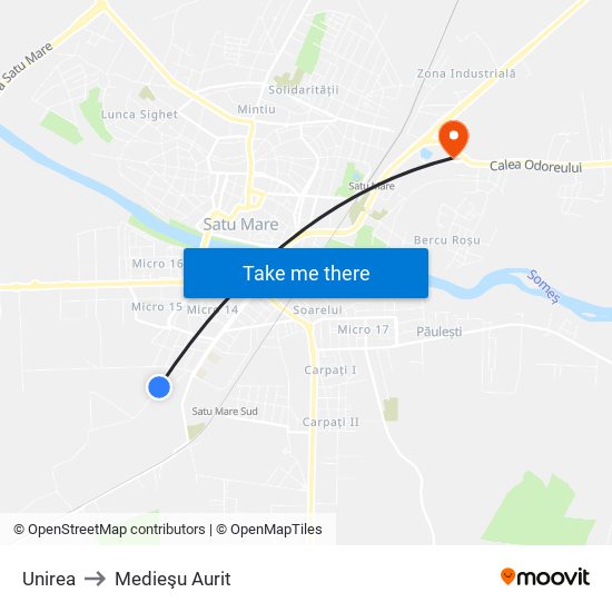Unirea to Medieşu Aurit map