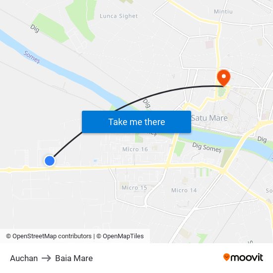Auchan to Baia Mare map