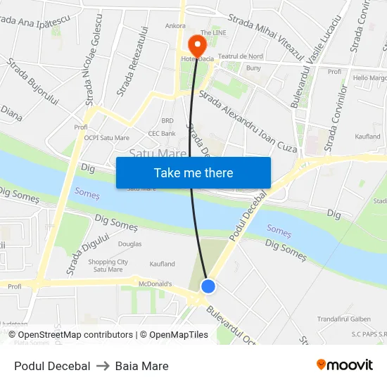 Podul Decebal to Baia Mare map
