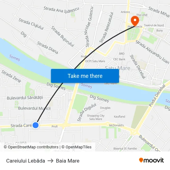 Careiului Lebăda to Baia Mare map