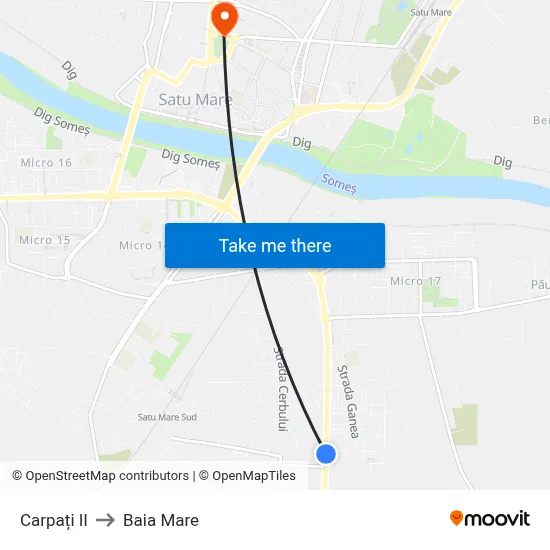 Carpați II to Baia Mare map