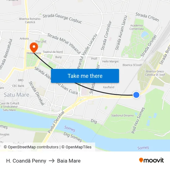 H. Coandă Penny to Baia Mare map
