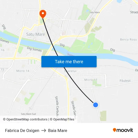 Fabrica De Oxigen to Baia Mare map