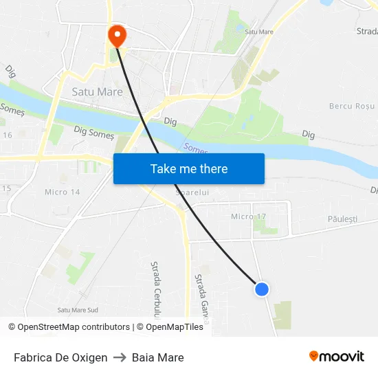 Fabrica De Oxigen to Baia Mare map
