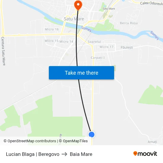 Lucian Blaga | Beregovo to Baia Mare map