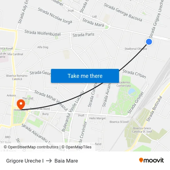 Grigore Ureche I to Baia Mare map