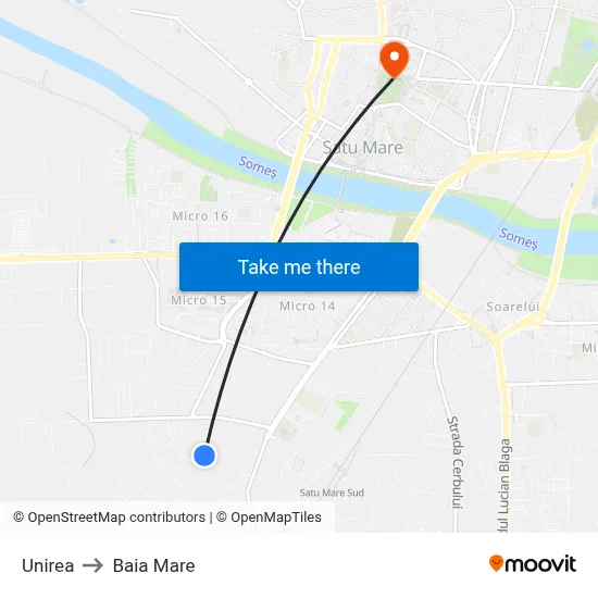 Unirea to Baia Mare map