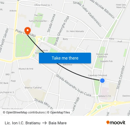 Lic. Ion I.C. Bratianu to Baia Mare map