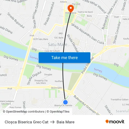 Cloșca Biserica Grec-Cat to Baia Mare map