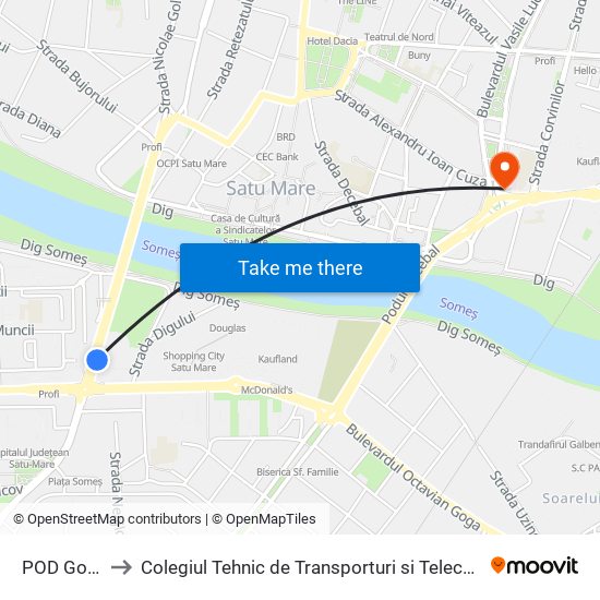 POD Golescu to Colegiul Tehnic de Transporturi si Telecomunicatii Ion I.C map