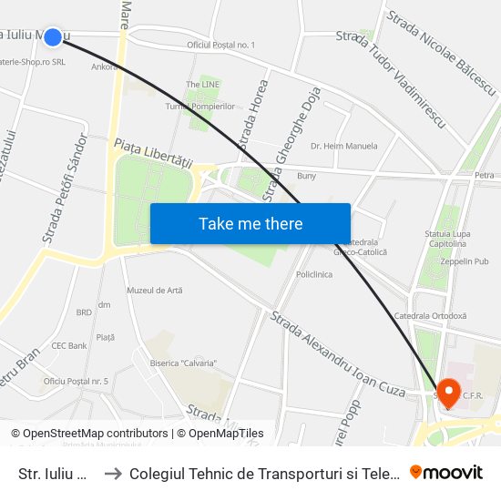 Str. Iuliu Maniu 1 to Colegiul Tehnic de Transporturi si Telecomunicatii Ion I.C map