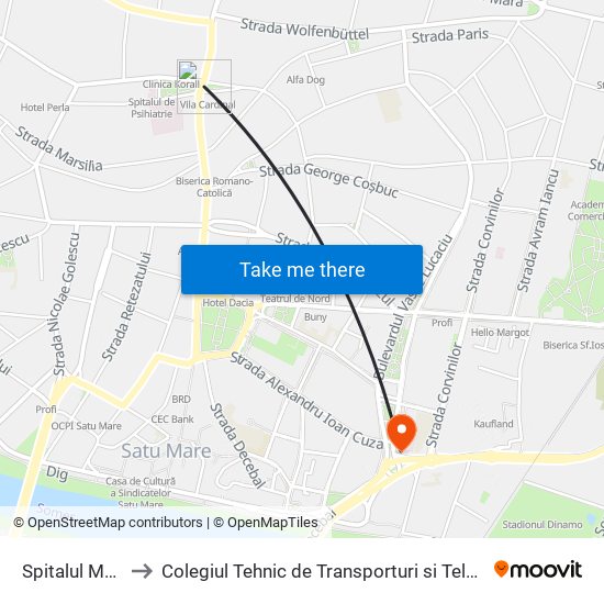 Spitalul Municipal to Colegiul Tehnic de Transporturi si Telecomunicatii Ion I.C map