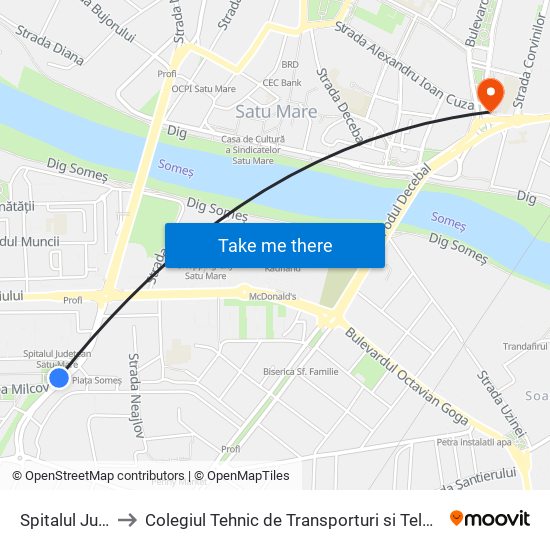 Spitalul Județean to Colegiul Tehnic de Transporturi si Telecomunicatii Ion I.C map