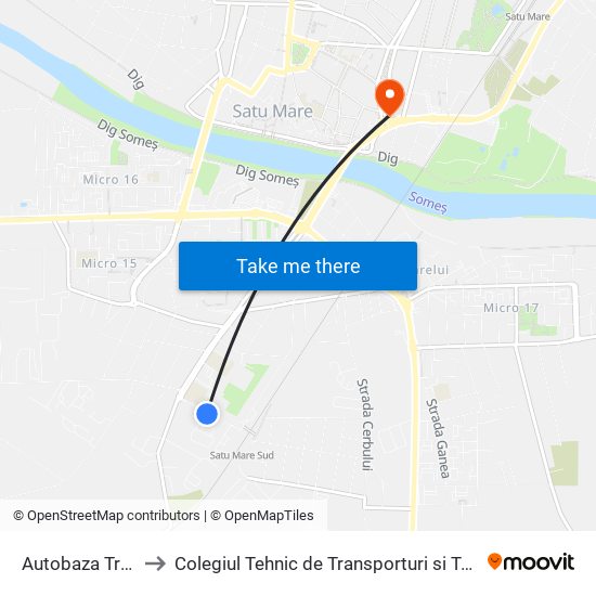 Autobaza Transurban to Colegiul Tehnic de Transporturi si Telecomunicatii Ion I.C map