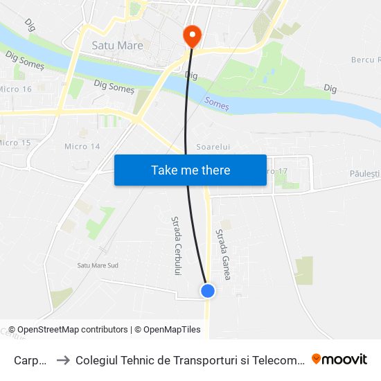 Carpați II to Colegiul Tehnic de Transporturi si Telecomunicatii Ion I.C map