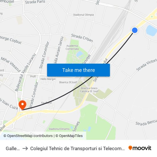 Gallenus to Colegiul Tehnic de Transporturi si Telecomunicatii Ion I.C map