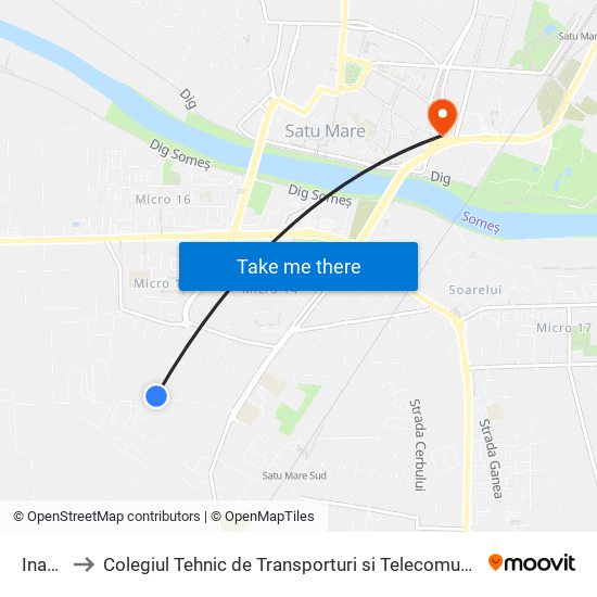 Inaului to Colegiul Tehnic de Transporturi si Telecomunicatii Ion I.C map