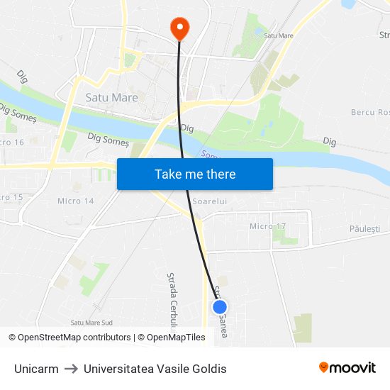 Unicarm to Universitatea Vasile Goldis map