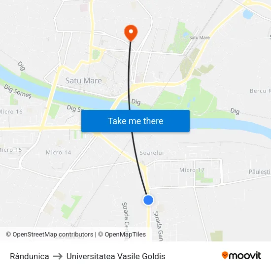 Rândunica to Universitatea Vasile Goldis map